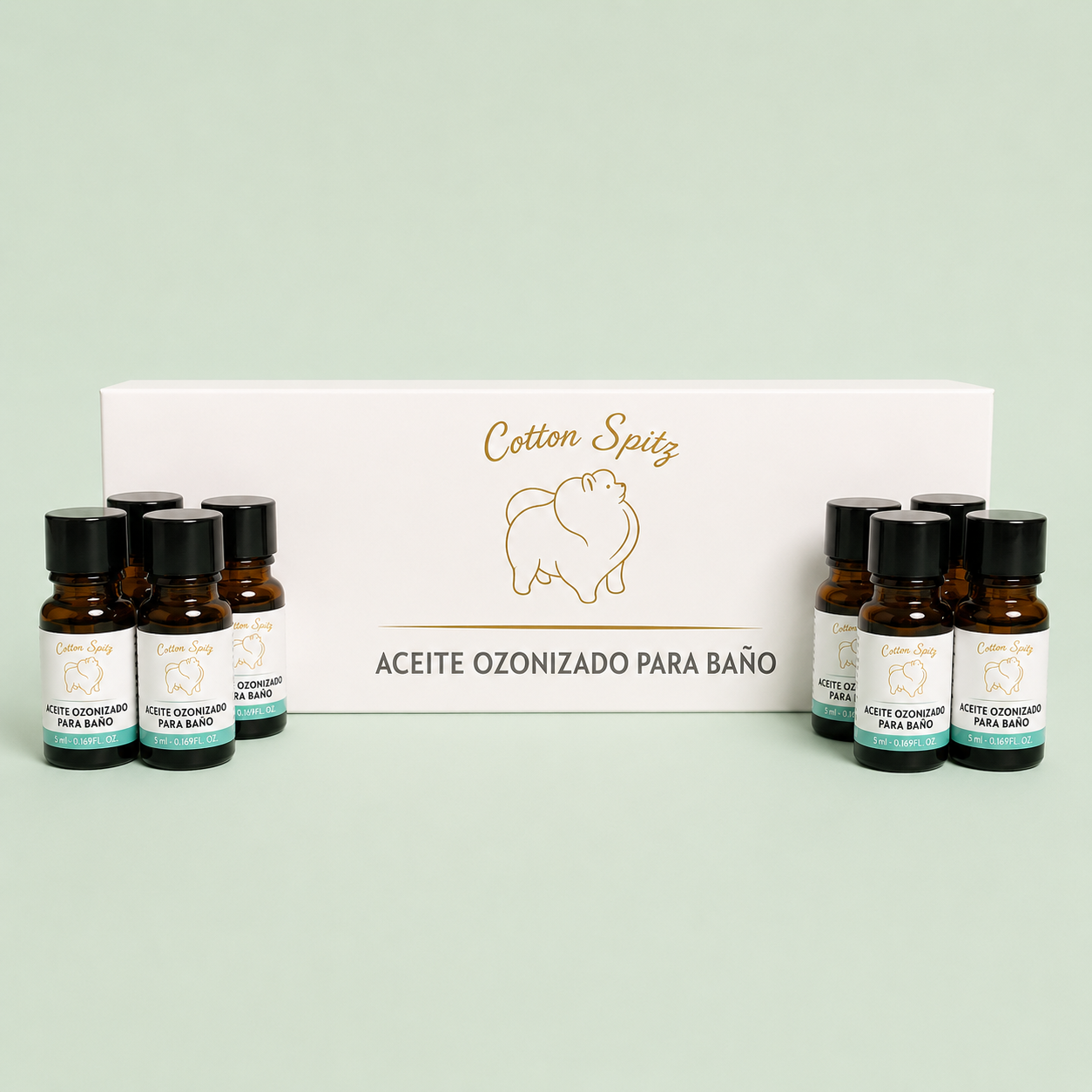 OZONIZED OLEA EUROPAEA FRUIT OIL, CAPRYLIC/CAPRIC TRIGLYCERIDE, ROSA CANINA FRUIT OIL, SIMMONDSIA CHINENSIS SEED OIL, TOCOPHEROL, CALENDULA OFFICINALIS FLOWER EXTRACT, PELARGONIUM GRAVEOLENS OIL, CITRONELLOL, GERANIOL, LINALOOL, CITRAL, LIMONENE.
Fórmula para higiene, hidratación y cuidado de la piel
La fórmula combina aceite de oliva ozonizado con rosa mosqueta, jojoba, caléndula y vitamina E, reuniendo la acción higienizante y de preparación del aceite ozonizado con ingredientes destinados a aportar nutrición, hidratación, emoliencia y cuidado cosmético de la piel.
Dentro del protocolo Cotton Spitz seguimos un orden muy claro: primero higienizamos y preparamos la piel; después nutrimos e hidratamos. Ese es el papel del Aceite Ozonizado para Baño 600 IP dentro de la Línea Tratamiento para Pomerania.